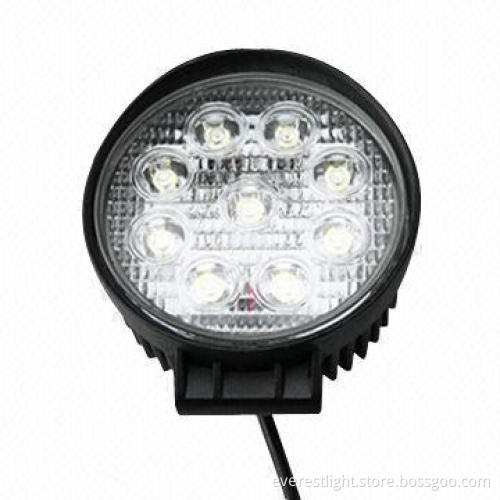 LED heavy-duty round 27W power work light, 12 to 24V voltage